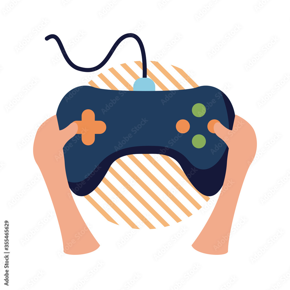 Aufkleber hands with videogame control flat style icon vector design