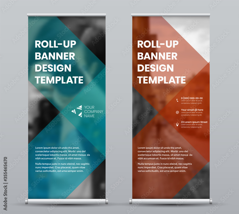 Poster template roll up banner with geometric design for presentation, print and media advertising.