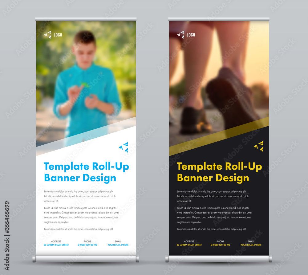 Poster layout of vector roll up poster with diagonal design and insert for photo, white and black x-banner 