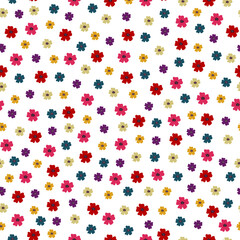 Seamless pattern Colorful flower background arranged randomly. Hand drawn in cartoon style Used for publication, textile, vector illustration