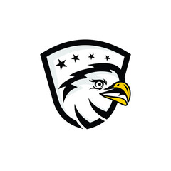 Bald eagle head logo design template. Awesome a bald eagle head with shield & star logo. A bald eagle head lineart logotype.