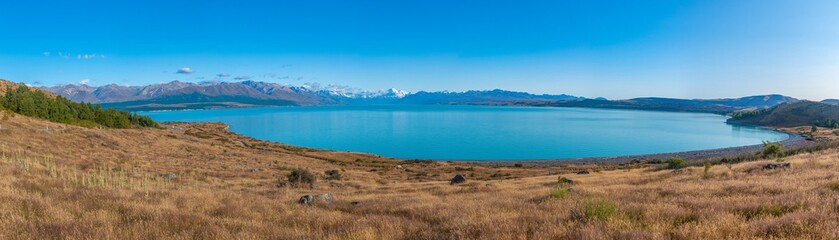 Aoraki / Mt. Cook viewed behind lake Pukaki in New Zealand