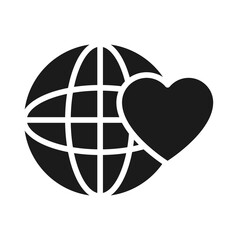 global sphere with heart icon, silhouette style