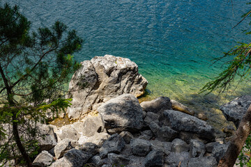 Beautiful Eibsee in Bavaria is popular place for recreation . High quality photo
