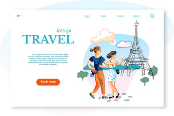 Travel landing page with couple in france design