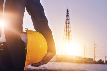 Manager holding hard hat building architect professional construction,Supervisor Foreman technician service trustworthy inspector