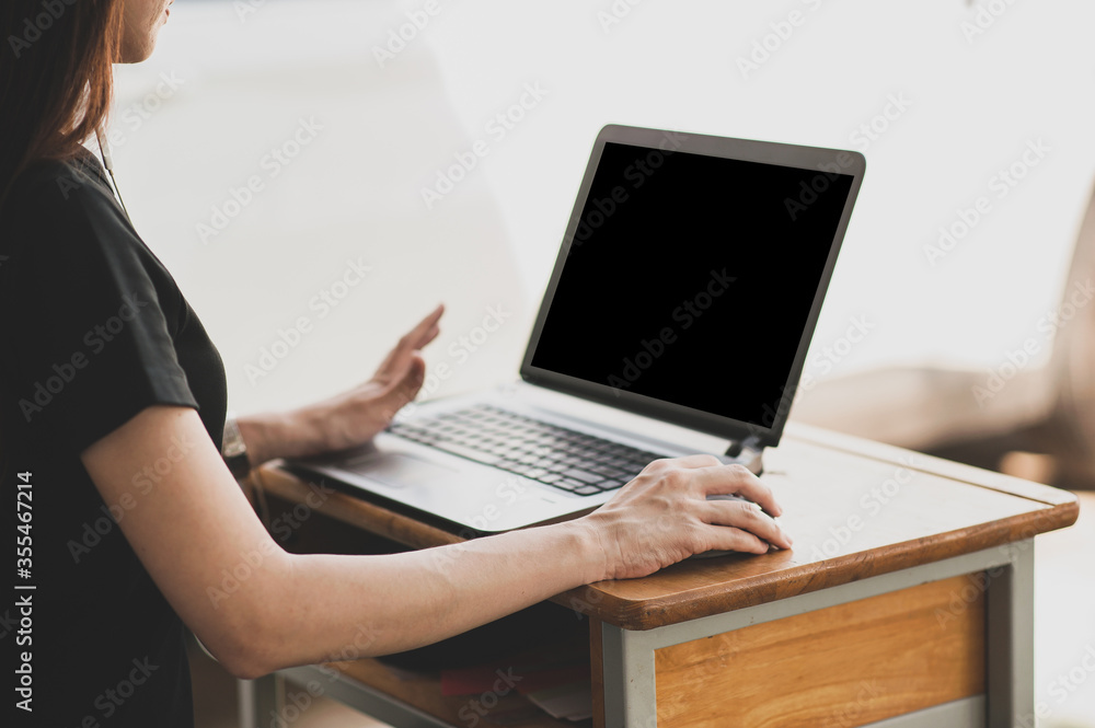 Poster technology laptop computer business internet communication person typing keyboard,female using onlin