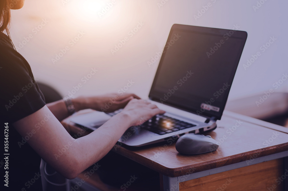 Poster technology laptop computer business internet communication person typing keyboard,female using onlin