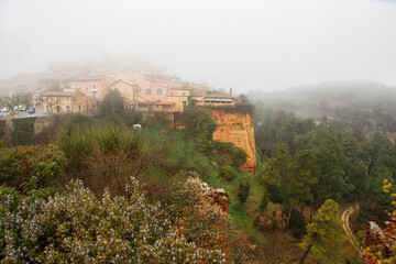 fog and rain, a scenic small village in the hills of Provence