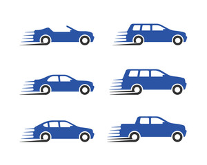 Vector cars - set of vector monochrome automobiles with different car body - sedan, offroad, roadster, pickup, universal, hatchback - icons collection