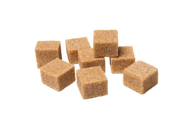 Pieces of cane sugar isolated on white background