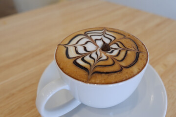 Art Latte coffee on the shop table