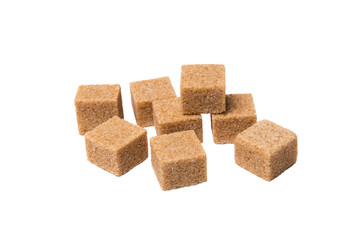 Pieces of cane sugar isolated on white background