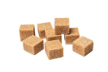 Pieces of cane sugar isolated on white background