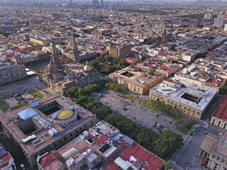 Fototapeta premium aerial view of historic center of Guadalajara, Mexico with Cathedral and Plaza de la liberation 