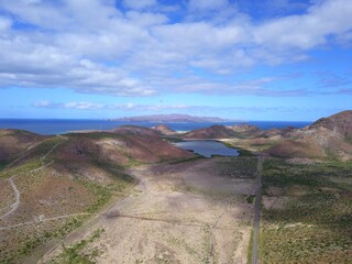 aerial view over coast and Balandra beach of La Paz