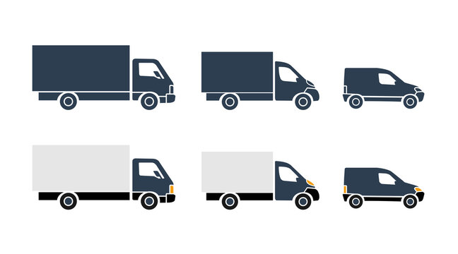 Cargo truck and van icon with different body variations  - vector car silhouette