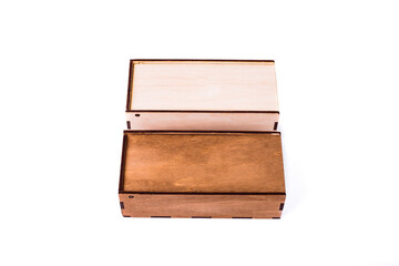 Top view of a square wooden box, packing boxes. Gift wrapping.