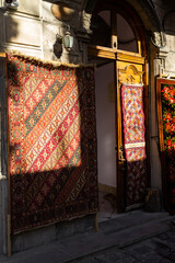 National carpets with Caucasian patterns are for sale in the old town