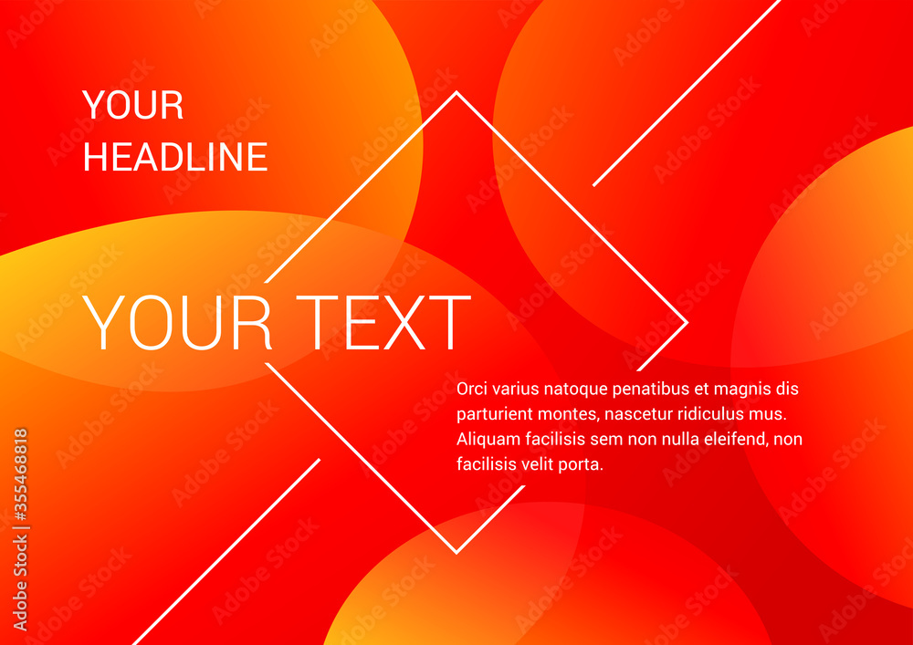 Poster abstract futuristic vector template - modern red and orange background with sample text and thin lin