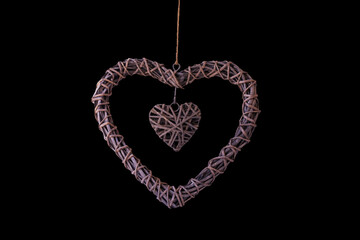 wicker heart in a heart on a string