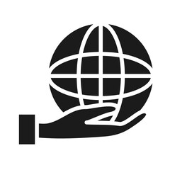 hand holding a global sphere, silhouette style