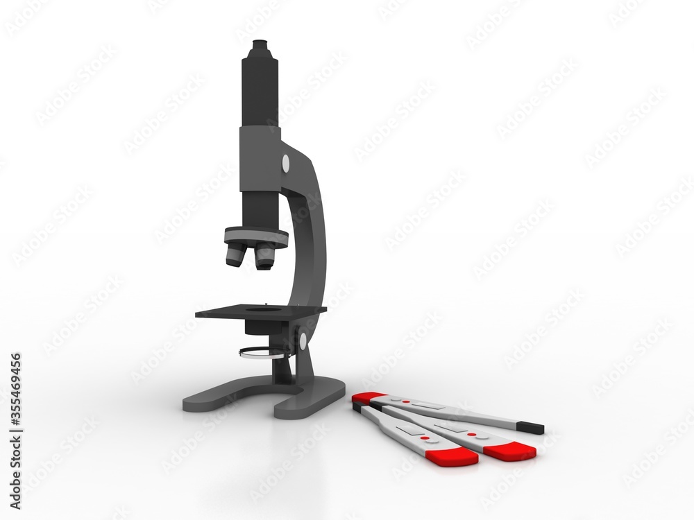 Poster 3d rendering virus testing microscope with electrical thermometer