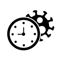 covid19 virus particle with clock silhouette style