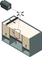 3D printing technology concept: Selective Laser Sintering (SLS) or Selective Laser Melting (SLM) using a UV laser to melt / sinter a powder base.