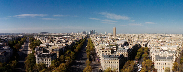 panoramic view from the arch de triomphe at the arche de la defense at Paris in the 16 arrodisement...
