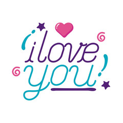 I love you text with heart flat style icon vector design
