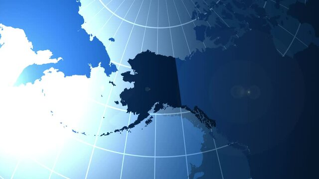 Alaska. Zooming into Alaska on a globe.