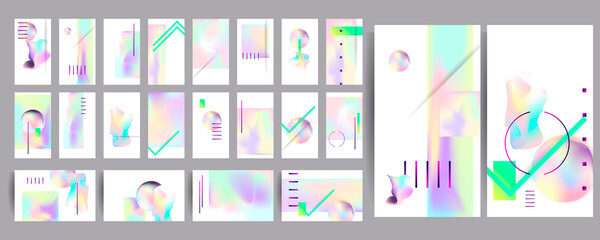 Music fest set. Electronic sound. Night dance lifestyle holiday. Fluid holographic summer poster and music fest flyer techno show brochure layout