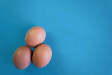 Naklejka na ściany i meble Three egg laying on a blue background