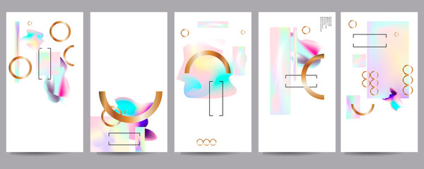 Music fest set. Electronic sound. Night dance lifestyle holiday. Fluid holographic summer poster and music fest flyer techno show brochure layout