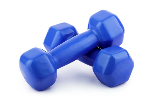 Blue dumbbells isolated on white background