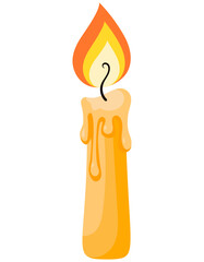 Burning wax candle. Single object isolated on white background.