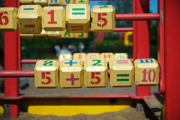  playground figures. Red color, numbers and signs. cubes. - 355472087