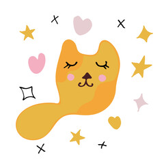 Cute sleeping cat. Trendy hand drawn illustration in doodle style. Modern abstract design for cover, paper, fabric and textile, interior decor. Vector illustration