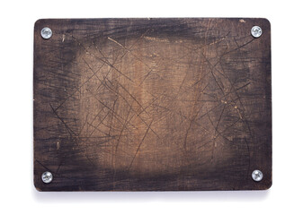 wooden nameplate or wall sign on white background