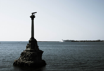 Monument to the Scuttled ships in Sevastopol in summer. Photo in retro style.
