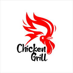 modern chicken grill logo barbecue bar design template idea with rooster head vector