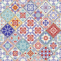 Seamless ceramic tile with colorful patchwork. Vintage multicolor pattern in turkish style. Endless pattern can be used for ceramic tile, wallpaper, linoleum, textile, web page background. Vector