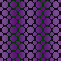 Purple polka dot pattern with varied sized dots on a dark green background with subtle stripes. 12x12 design element for backdrops and graphic projects.