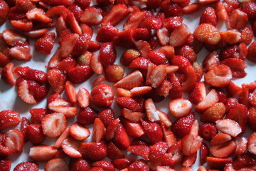 Strawberries many fresh organic red fruits 