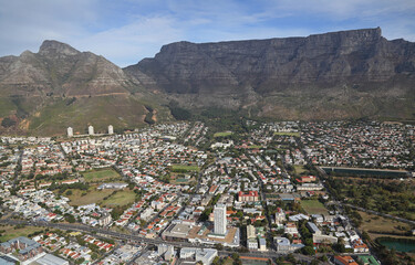 Cape Town, Western Cape / South Africa - 05/01/2015: Aerial photo of Gardens Centre with Table Mountain in the background