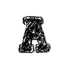 Letter A. Handwritten by chalk. Bold font. Vector illustration. Grunge style alphabet