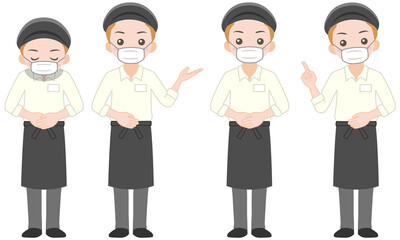 Obraz premium マスクをしたカフェ男性店員