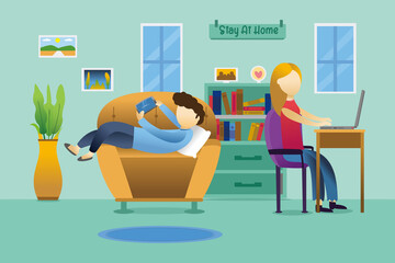 stay at home flat vector illustration