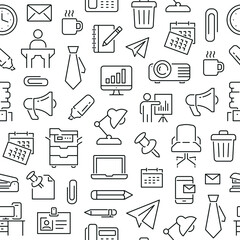Seamless pattern with office tools. Black and white thin line icons